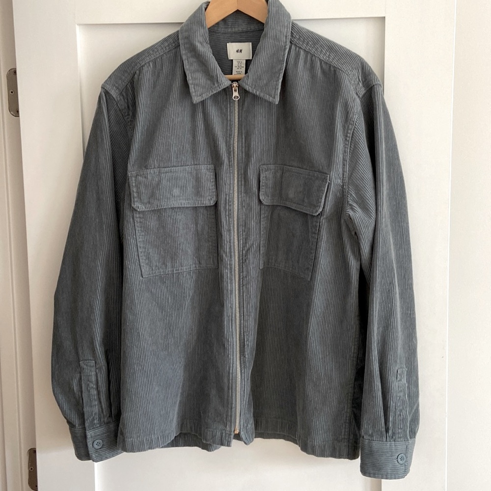 H&M corduroy shirt jacket blue grey